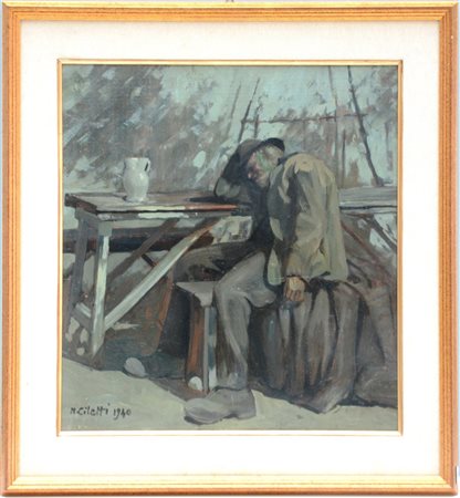 Nicola Ciletti "Riposo" 1940, olio su cartone (cm 47x44) Firmato e datato in bas