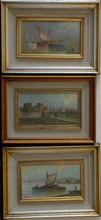 Del Grasso Gruppo di tre dipinti ad olio su masonite raffiguranti "Paesaggi" (cm
