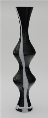 Vaso a tre strozzature in vetro sommerso cristallo, ametista scuro e lattimo (h