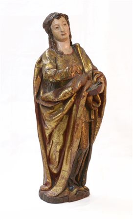 Arte del secolo XVI, ''Santa con libro'', scultura in legno scolpito, laccato e