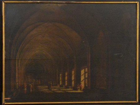 Artista del XIX Secolo "Scena d'interno" olio su tavola (cm 51x68) In cornice (