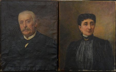 Ignoto della fine del XIX Secolo. Coppia di dipinti ad olio su tela raffigurant