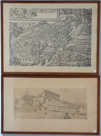 Gruppo di due incisioni di diverse epoche e misure. In cornici (difetti)