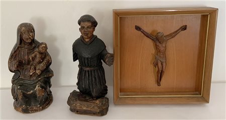 Lotto composto da due sculture, una raffigurante Madonna con Bambino e una sant