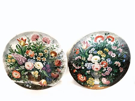 Manifattura Carbet, Firenze - Coppia di piatti decorativi in ceramica dipinti i