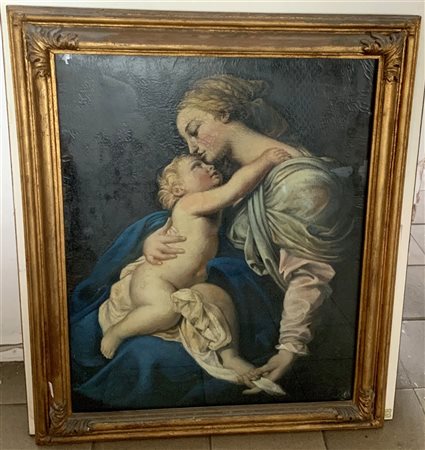 Scuola del secolo XIX "Madonna con Bambino" olio su tela (cm 60x50) in cornice