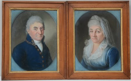Scuola della fine del secolo XVIII "Ritratti di gentildonna e gentiluomo" coppi