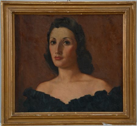 Ignoto "Ritratto di signora in abito nero" olio su compensato (cm 50x56) in cor
