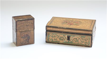 Lotto composto da una scatola in arte povera ed una rivestita in paglia e decor