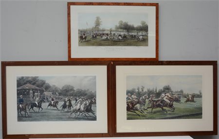 Lotto composto da tre incisioni di diversa epoca raffiguranti giocatori di polo