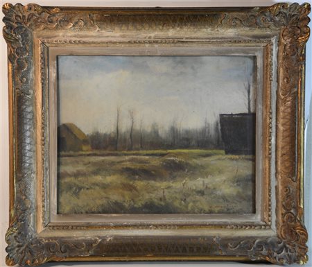 Umberto Montini "Presso l'Adda" olio su compensato (cm 40x50) Firmato in basso a