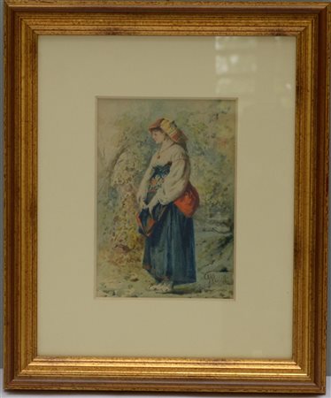 Adolfo Valdemaro Maricelli "Contadina" acquerello (cm 20x14) Firmato in basso a