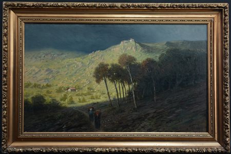 Augusto Ferri "Sulla via del ritorno" olio su tela (cm 57x95) Firmato in basso a