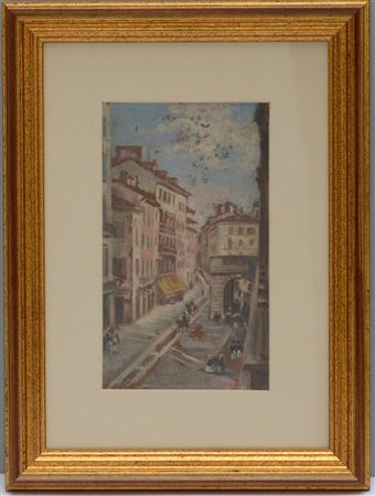 G. Valori "Scorcio di Milano" olio su cartone (cm 23x14) Firmato in basso a dest