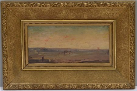Artista orientalista del XIX Secolo "Paesaggio desertico" olio su tavola (cm 16