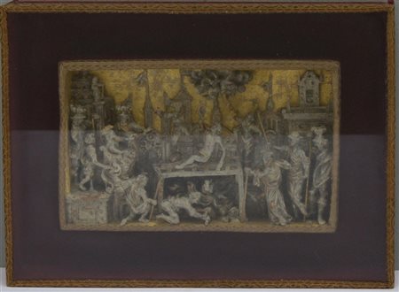 Diorama del secolo XIX raffigurante il "Martirio di san Lorenzo", cartapesta co