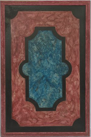 Pannello in legno dipinto in policromia a finta scagliola (cm 89x135) (lievi di