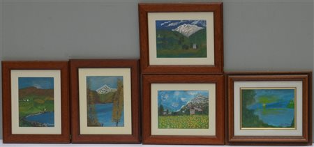 Firma indecifrata, gruppo di cinque dipinti raffiguranti paesaggi montani (cm 1