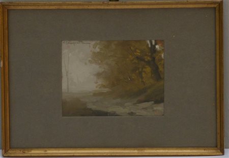 Alcide Davide Campestrini "Scorcio boschivo" olio su cartone (cm 10x13.5) Firmat