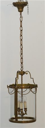 Lanterna a tre fiamme in bronzo dorato e vetro (h. cm 42)