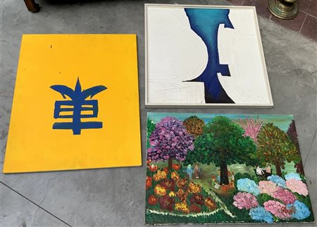 Lotto composto da tre dipinti di autori diversi tra cui uno di Cattaneo (difett