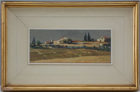 Mario Lisa "Provenza dintorni di Aix en Provence" '57, olio su tavola (cm 8x22)