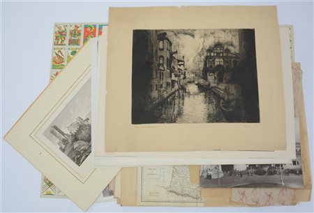 Cartella contenente numerose incisioni e stampe di diverso autore, soggetto ed