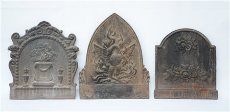 Lotto di pastre da camino in ghisa di forme e decori diversi (difetti)