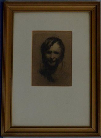 Firma indecifrata, acquaforte raffigurante volto maschile (luce cm 16,5x11), in