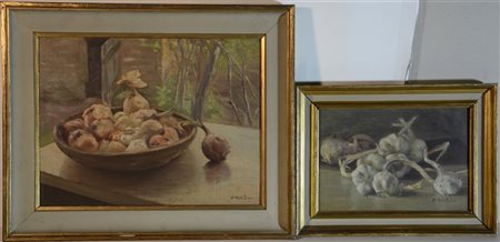 D. Martucci Lotto di due dipinti ad olio su compensato raffiguranti nature morte