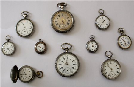 ZENITH E ALTRI
Lotto composto da dieci orologi da tasca in argento e metallo, d