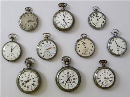 OMEGA, LANCO, ZENITH, ALTRI
Lotto composto da dieci orologi da tasca in argento