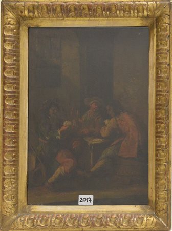 Scuola fiamminga del Secolo XIX, "Giocatori di carte", olio su tela (cm 32,5x25