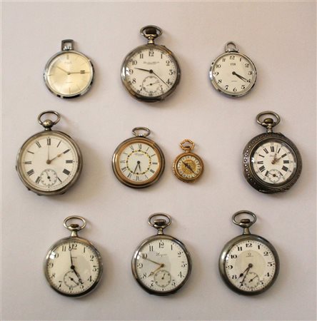 OMEGA, LONGINES, AVIA E ALTRI
Lotto composto da dieci orologi da tasca in argen