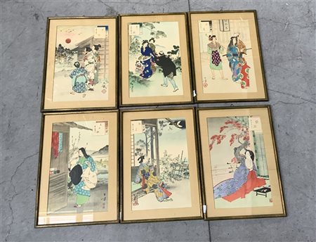 Gruppo di dodici incisioni orientali in cornice (cm 31x19,5) (difetti)
Giappone