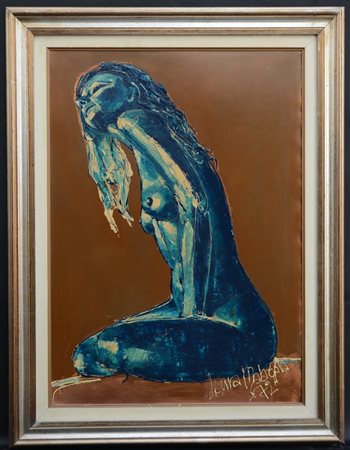 Firma indecifrata "Nudo di donna" olio su rame (cm 70x50) firmato in basso a de