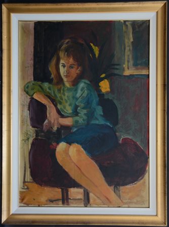 Firma indecifrata "Ritratto di ragazza in poltrona" olio su tela (cm 100x70) fi