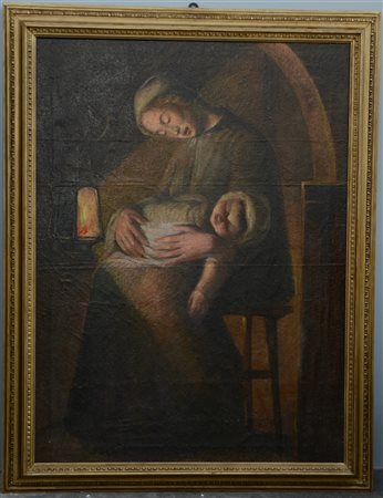 Ignoto da Segantini, inizio sec XX "Le due madri" olio su tela (cm 123x90) in c