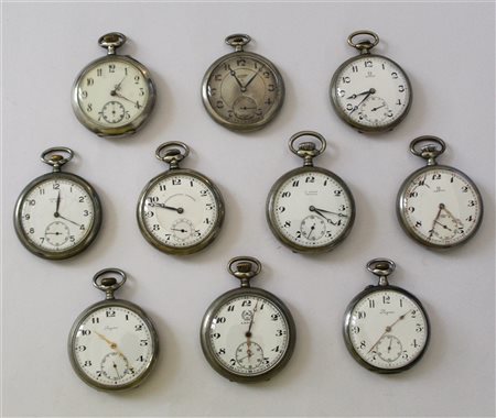 OMEGA, LONGINES E ALTRI
Lotto composto da dieci orologi da tasca in argento e m