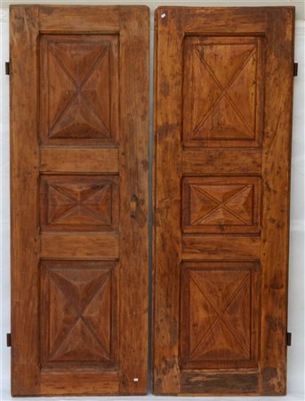 Coppia di ante pannellate in legno di frutto, secolo XVIII (difetti)