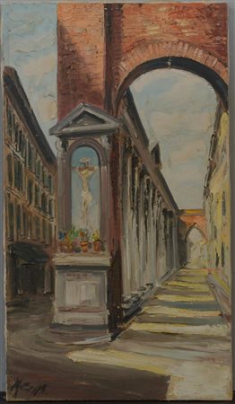 Marco Crippa "Milano, le colonne di San Lorenzo" olio su tela firmato in basso a