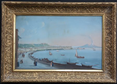 Ignoto "Veduta del Golfo di Napoli con figure a passeggio e Vesuvio sullo sfond
