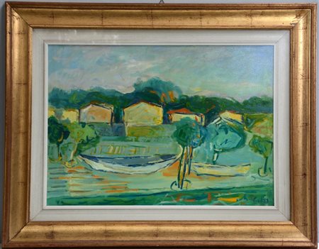 Melo Consoli "Dopo la pioggia sul canale" 1989 
acrilico su tela, cm 50x70
firma
