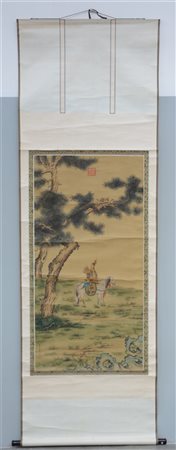 Arte cinese. Scroll verticale dipinto a tempera su seta raffigurante imperatore