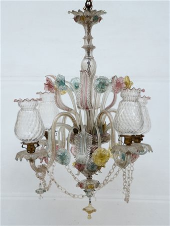 Parte di lampadario in vetro di Murano con applicazioni in pasta vitrea policro