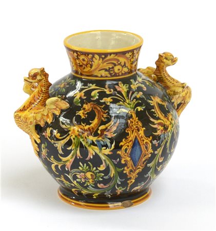 Manifattura di Minghetti (Bologna), secolo XX. Vaso in ceramica a fondo nero de