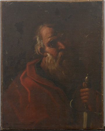 Scuola del secolo XVII "Ritratto di uomo con barba e spada" olio su tela (cm 73