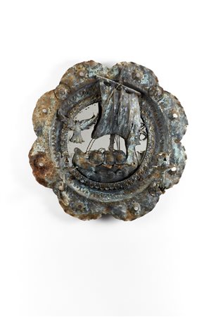 Carlo Rizzarda (Attribuito)
Tondo/lampada da parete a due luci in ferro battuto