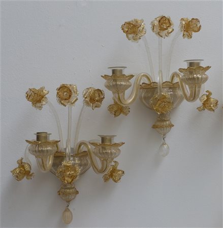 Manifattura di Murano
Coppia di appliques a due luci in vetro soffiato incolore