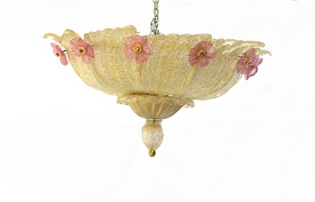 Manifattura di Murano 
Lampada a sospensione in vetro soffiato incolore con inc